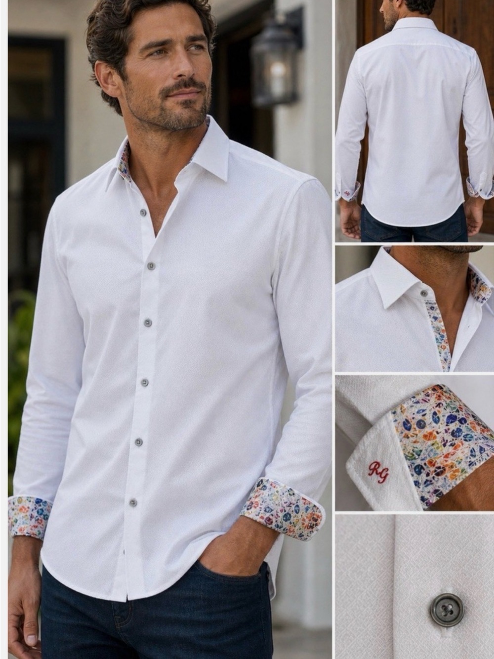 Robert Graham White Dress Shirt with Colorful Contrast